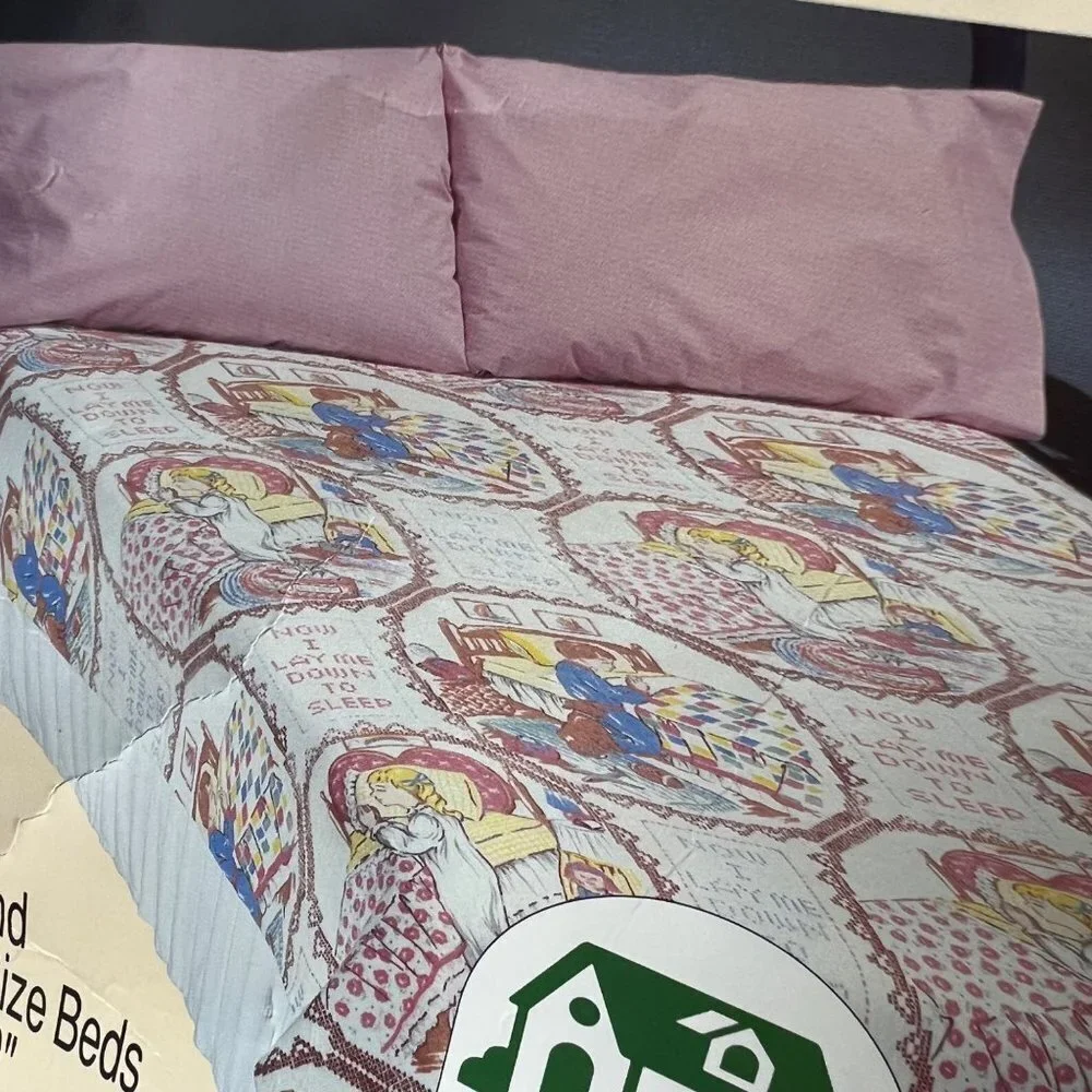 Vtg.Home Designs Blanket Now I Lay Me Down To Sleep Fits Full 72x90